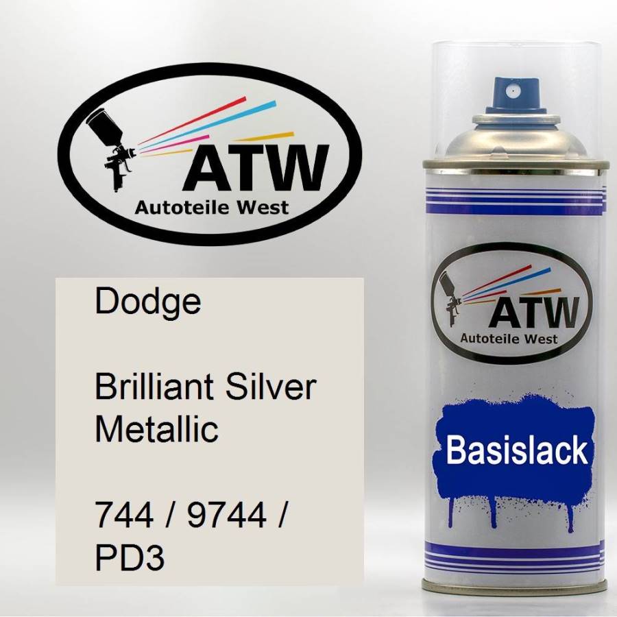 Dodge, Brilliant Silver Metallic, 744 / 9744 / PD3: 400ml Sprühdose, von ATW Autoteile West.